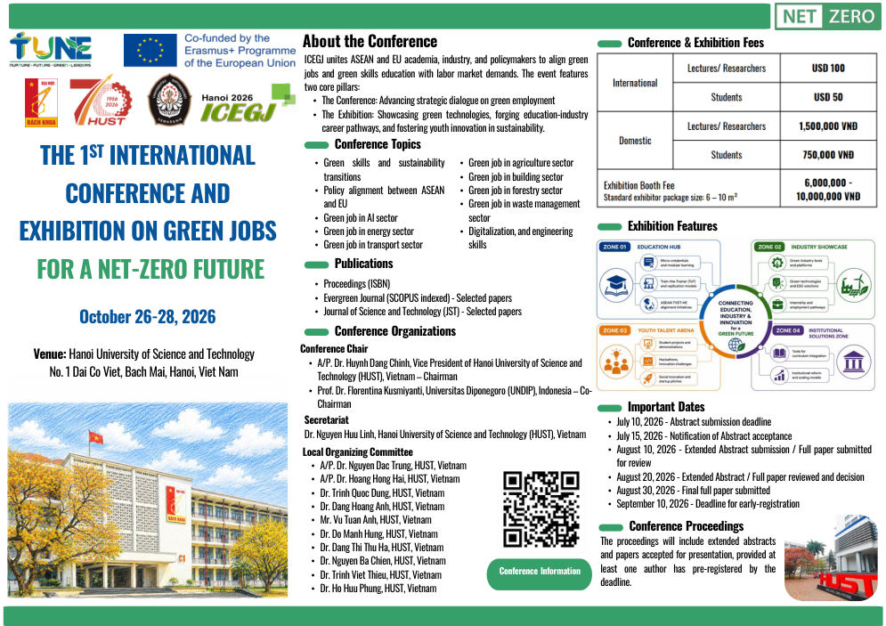 Flyer for the 1st International Conference and Exhibition on Green Jobs for a Net-Zero Future (ICEGJ 2026), Hanoi, 26-28 October 2026